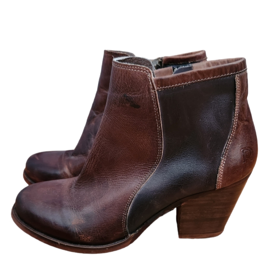 ROAN Size 8 Women's Leather Color Block Side Zip Booties